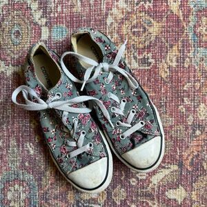 Converse Floral Rosette Grey Canvas Kids Shoes size 3